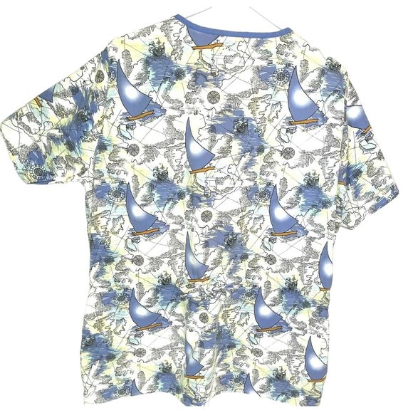 Dickies Scrub Top Sailboat Sailing Ocean Navigation Map Print XL. - Picture 3 of 4